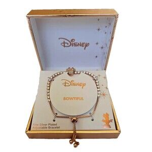 New Disney Bowtiful Fine Silver Plated CZ Adjustable Bracelet Minnie W Bow